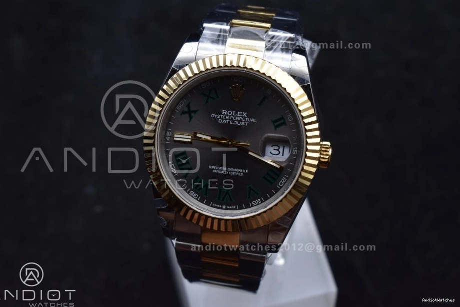 YG 126333 Oyster SS Dial Efficient Edition Steel SS 614 Roman DateJust A 1:1 41 904L YG Green GMF Bracelet on Gray Best 0408